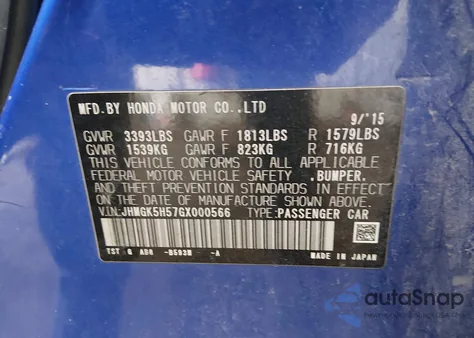 2016 Honda Fit Lx from USA, damaged, VIN JHMGK5H57GX000566